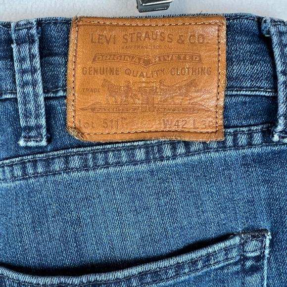 Levis 511 Jeans Mens 42x30 Blue Denim San Francisco Premium‎ Big E Dark Wash - Picture 4 of 12